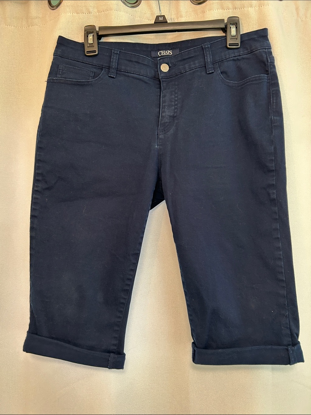 Chaps Navy Cuffed Knee-Length Shorts